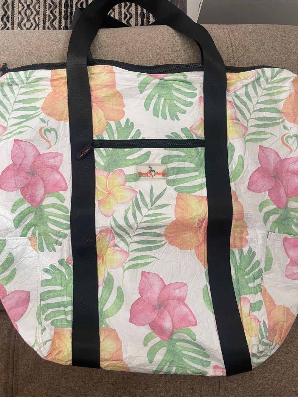 Tropical Floral print Tyvek tote bag.